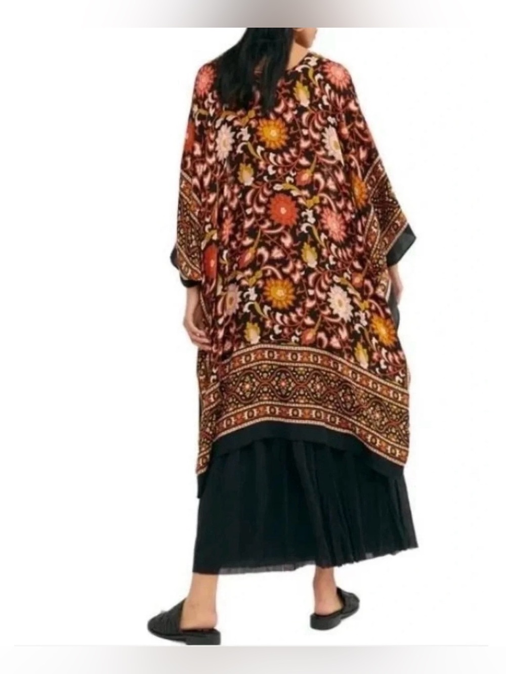 Free People Magic Dance Kimono Duster Black Combo Boho Festival Dark Florals OS - Picture 5 of 8